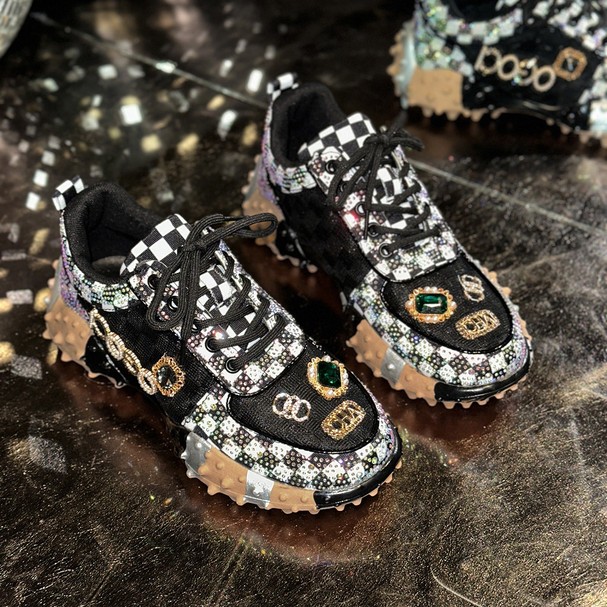 Women's Letter Pumps Rhinestone Durian Bottom Muffin Mesh Women's Sports Shoes