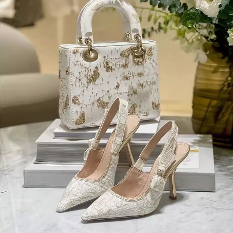 Women's With Bowknot Early Spring Retro Gold Embroidery High Heeled Sandals