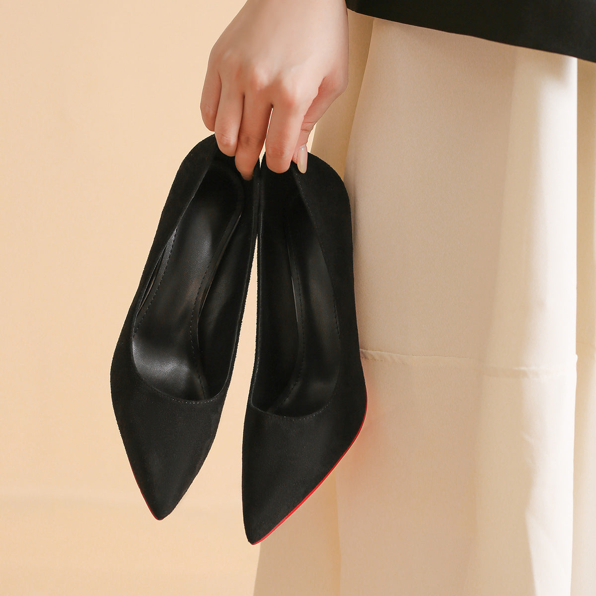 Style Black Red Background High Stiletto Sexy Pointed Toe Shallow Women's Fashion Shoes