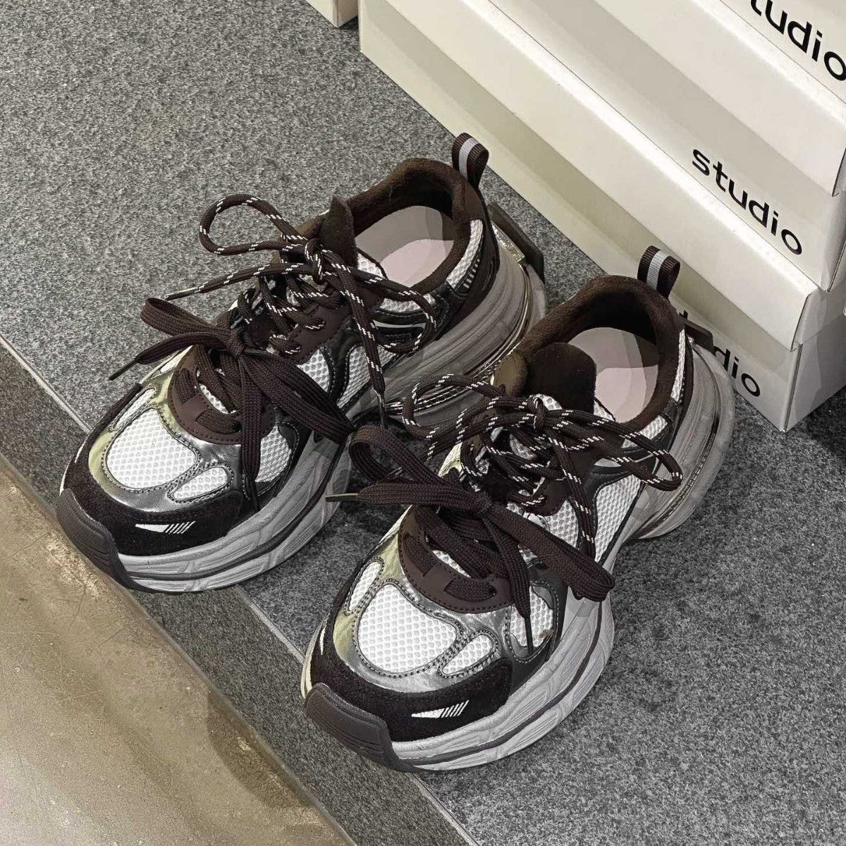 Women's Thick Bottom Dad Spring Pair Of Shoelaces Distressed Sneakers