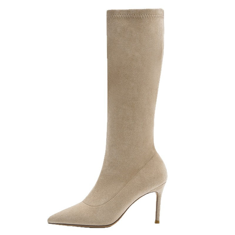 Women's Below The Knee High Pointed Stiletto Women's Leather Boots