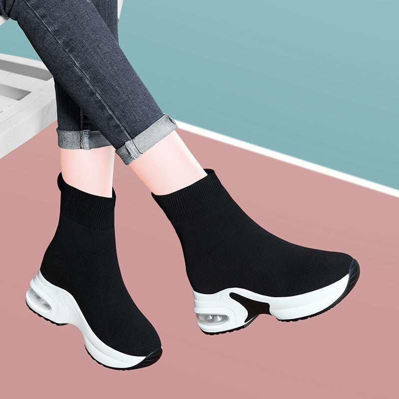 Women's Stretch Sock Single Short Height Increasing Insole Women's Leather Boots
