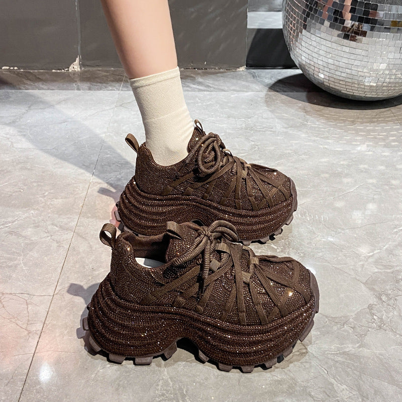 Women's Starry Rhinestone Dad Spring Platform Fried Women's Sports Shoes