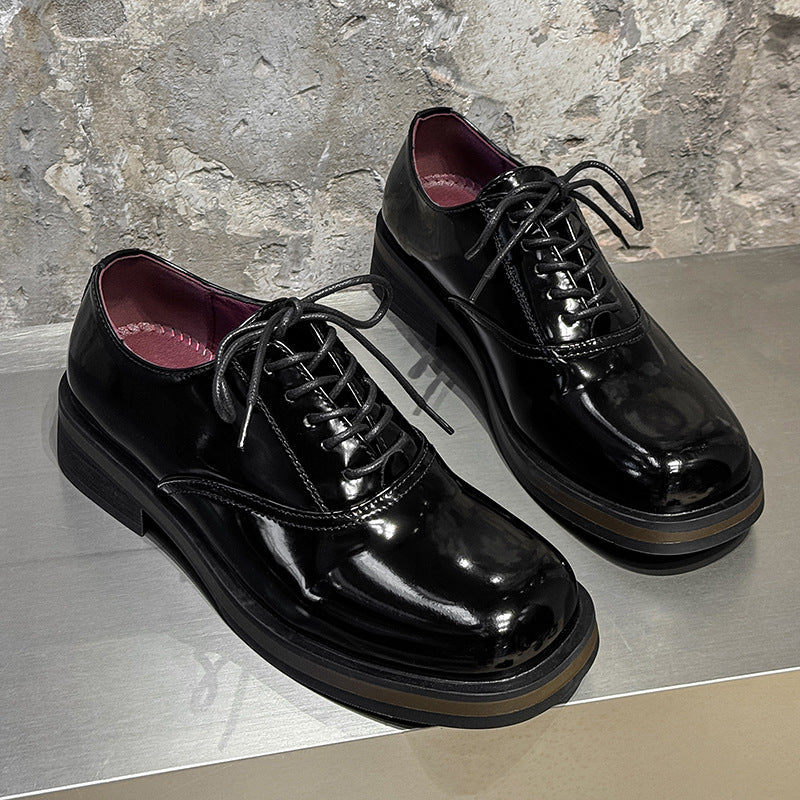 Summer British Style Thick Bottom Height Increasing Square Head Commuter Men's Casual Leather Shoes