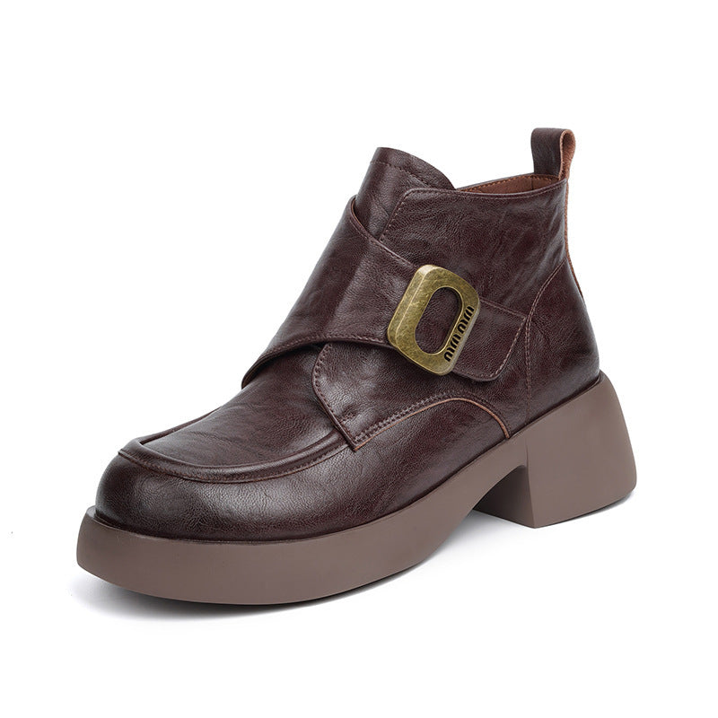 Popular Women's Lady's Booties Platform Brown Women's Leather Boots