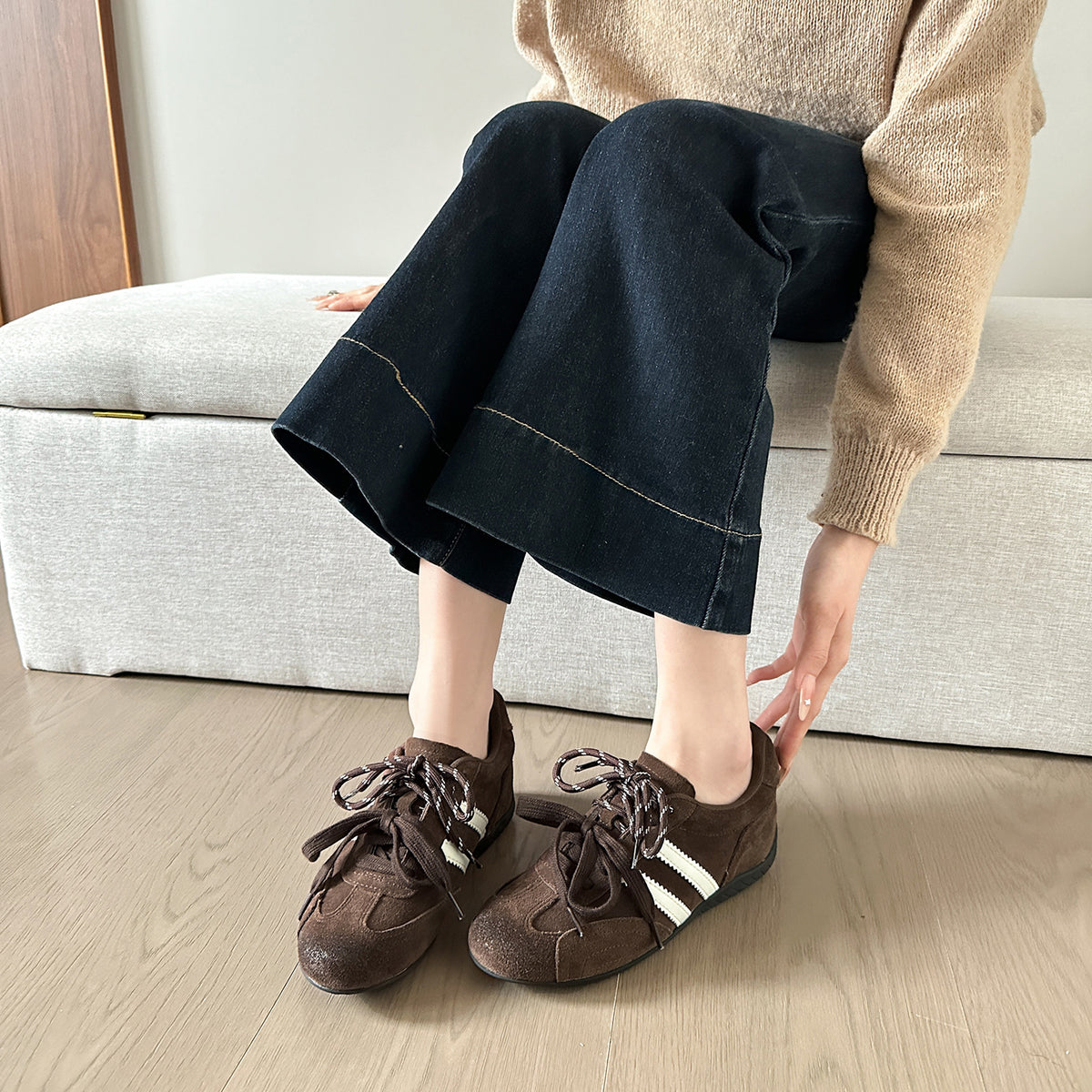 Women's Duck Double Shoelaces American Retro Rub Colored Pumps Height Increasing Women's Sports Shoes