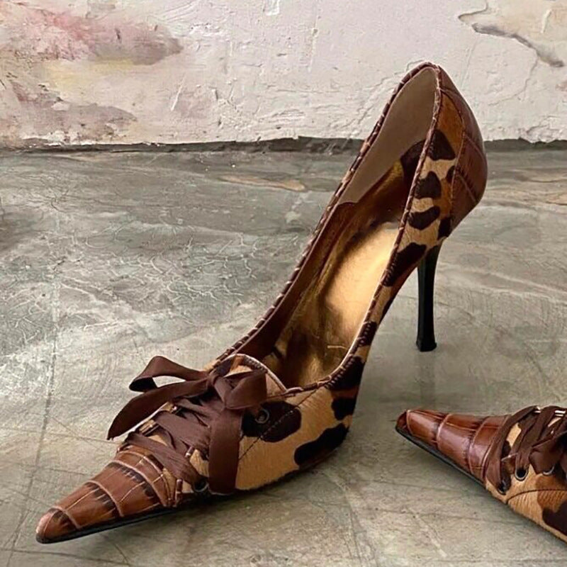 Women's Pointed Stiletto High Summer Niche Leopard Print Heels