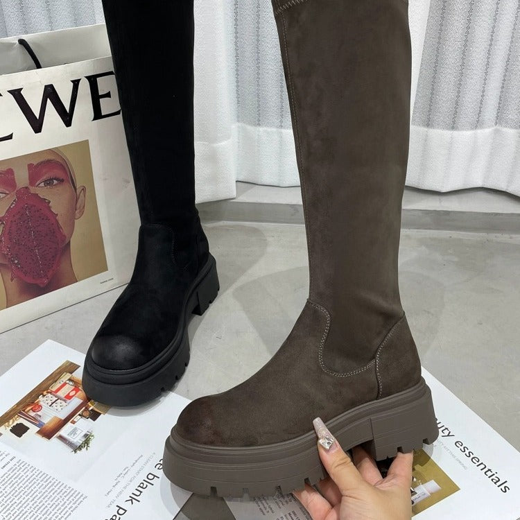 Women's Small High Leg Below The Knee British Style Back Boots