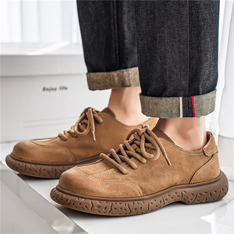 Men's Cowhide Large Toe Soft Bottom Wild Retro Fashion Trendy British Casual Shoes