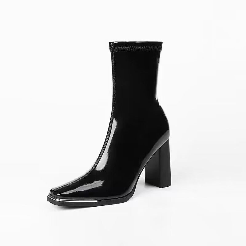 Chunky Square Toe Long High Motorcycle Boots