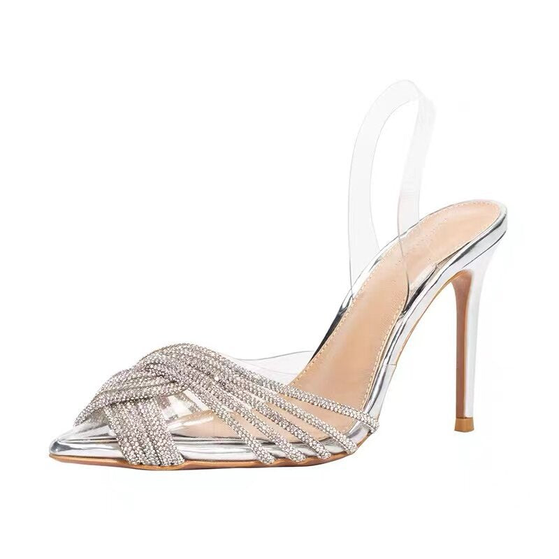 Toe Cross Rhinestone High Rear Empty Shallow Mouth Sweet Banquet Women's Fashion Shoes
