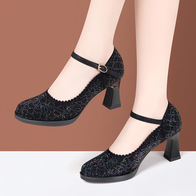 Cheongsam Catwalk High Buckle Chunky Comfortable Soft Bottom Wild Not Heels