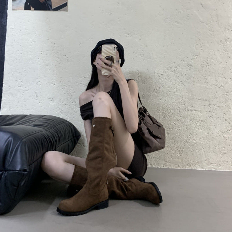 Women's Style Below The Knee Zip Platform High Women's Leather Boots