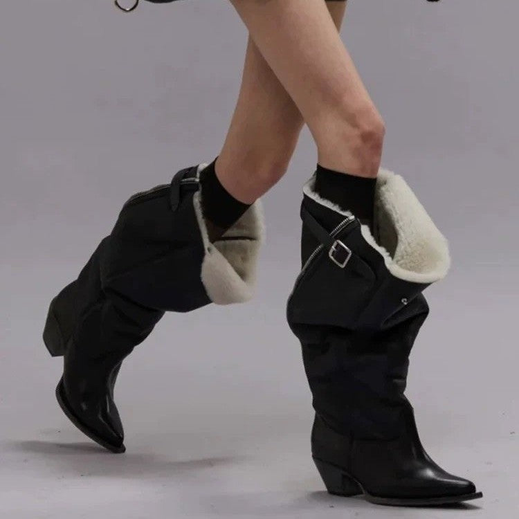 Women's Pointed Toe Long Retro Two-way Wear Boots