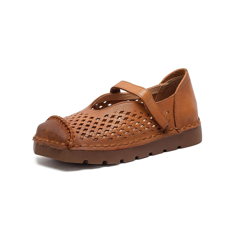 Women's Summer First Layer Cowhide Retro Style Flat Sandals