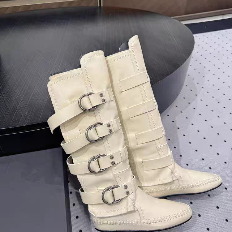 Style Paris Stylish Niche Retro Handmade Sewing Strap Women's Leather Boots