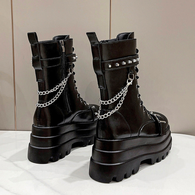 Women's Increasing Versatile British Style Martin Plus Size Round Women's Leather Boots