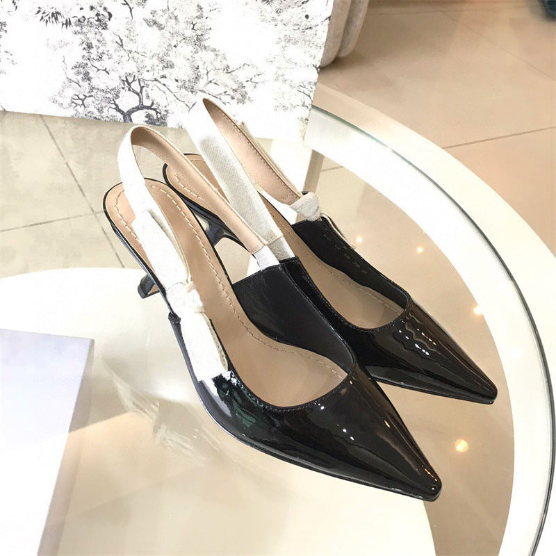 Women's Letters Ribbon Bow Closed Toe French Style Cat Pointed High Heeled Sandals
