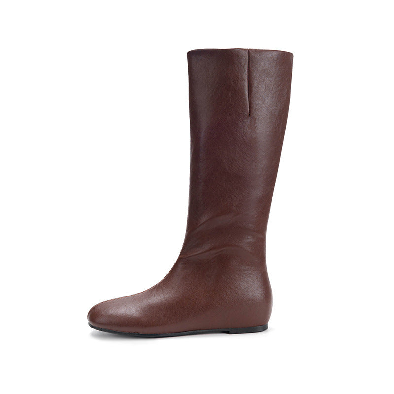 Women's Cowhide Version Invisible Elevated Long Tube Women's Leather Boots