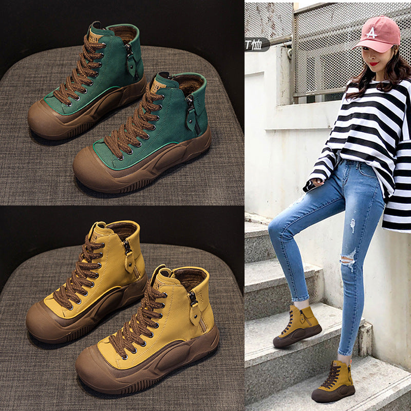 Women's Explosion Board Dad Autumn Retro Lightweight Platform Women's Leather Boots