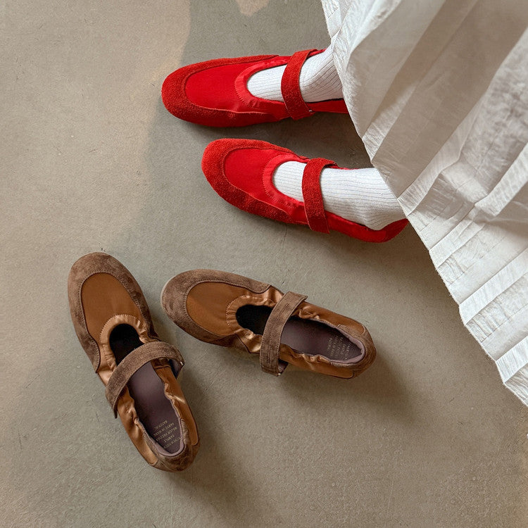 Women's Split Satin Mary Jane Pumps Early Spring Round Head Stitching Women's Casual Shoes