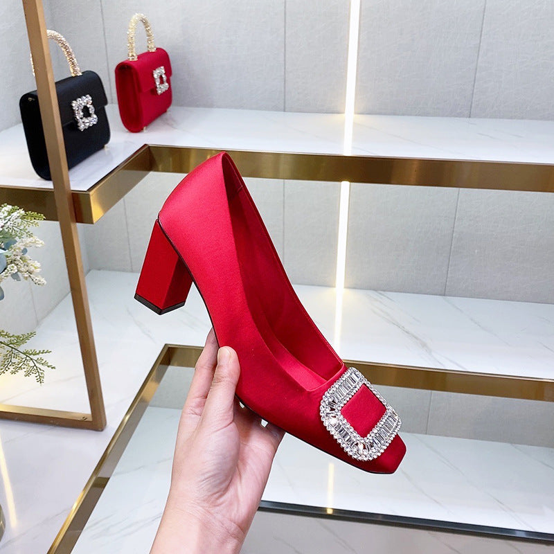 Women's Buckle Satin High Shallow Mouth Temperament Women's Fashion Shoes