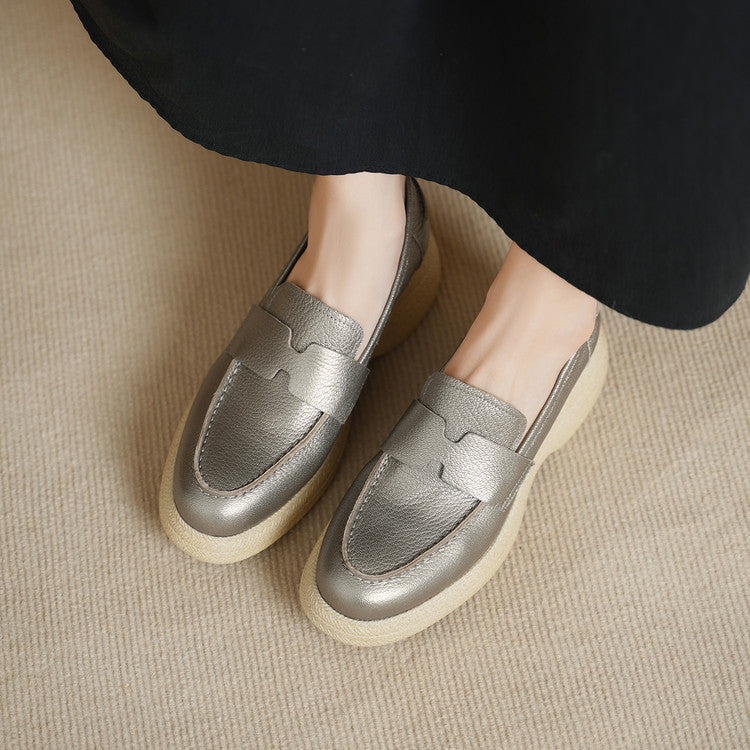 Women's Thick Bottom Round Head Slip-on Platform Spring British Versatile Women's Fashion Shoes