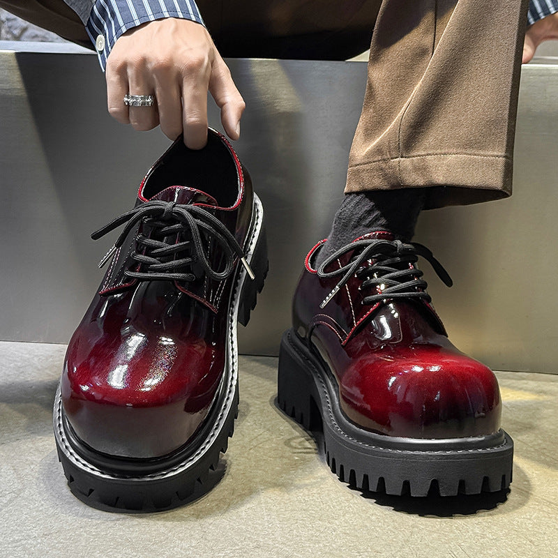Men's Autumn Light Platform Height Increasing Insole Derby Patent Men's Shoes