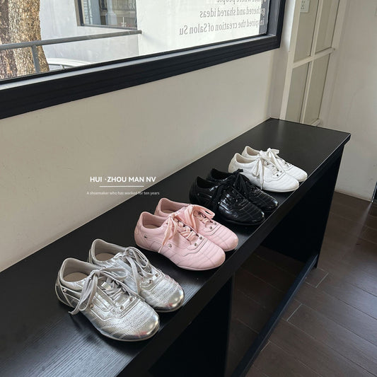 Women's Retro Rivet German Training Ballet Style Inner Height Increasing Round Casual Shoes