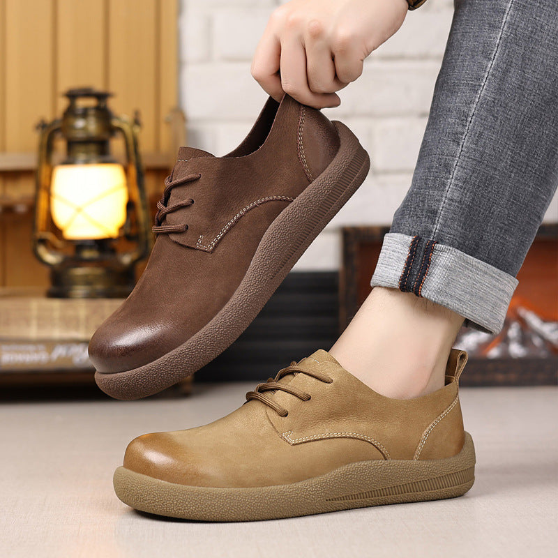 Men's Fashionable Genuine Soft Bottom Retro Big Men's Casual Leather Shoes