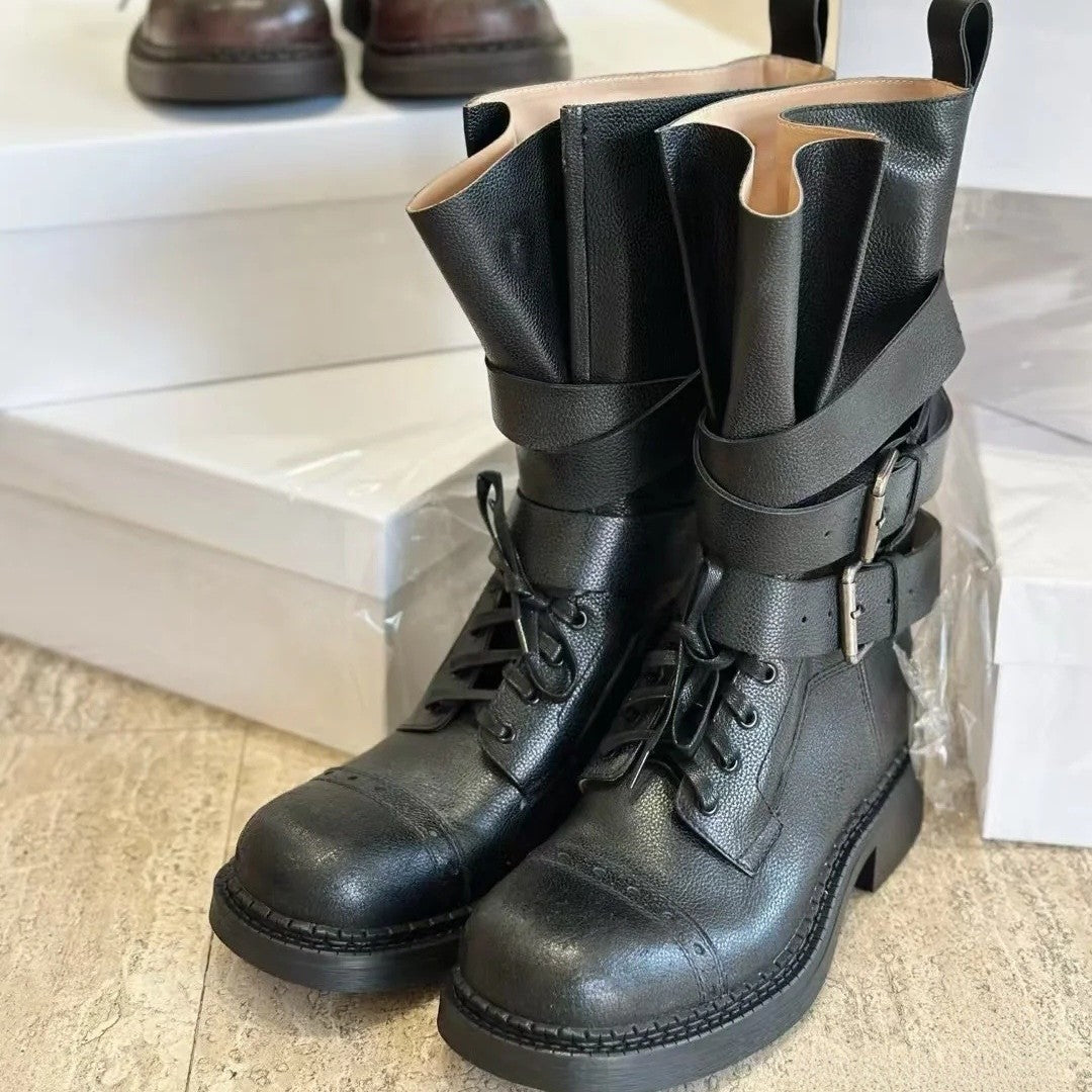 Women's Chunky British Martin Retro Large Size Women's Leather Boots