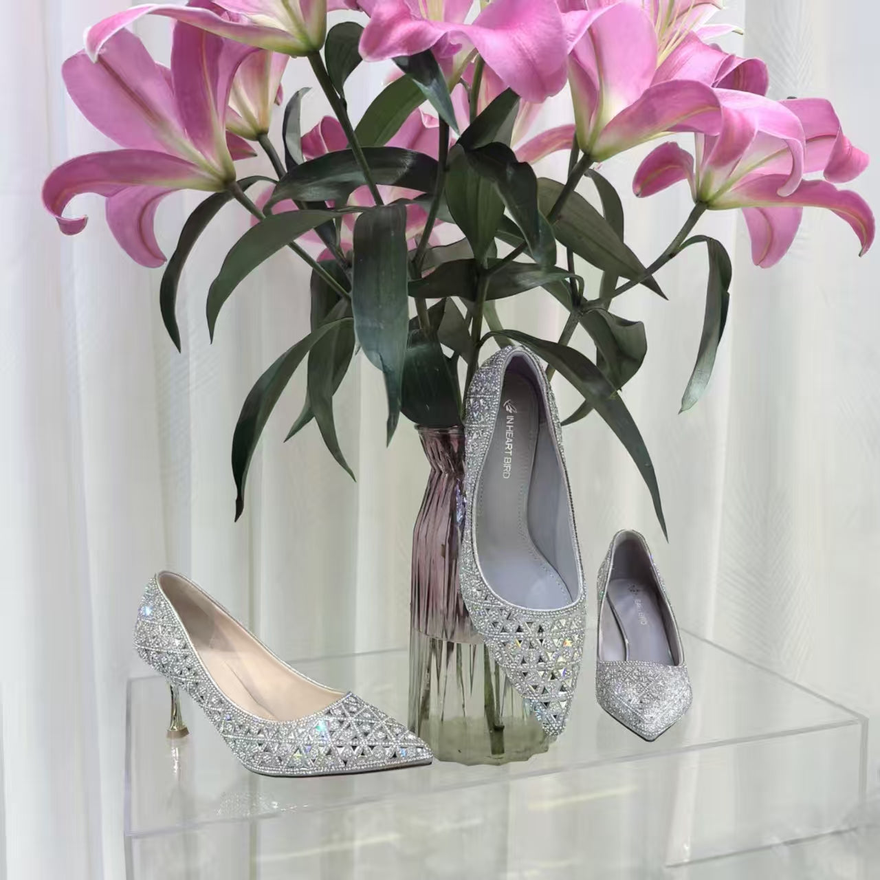 Women's Spring Banquet Dress Sparkling Full Rhinestone Tip In Sier High Women's Fashion Shoes