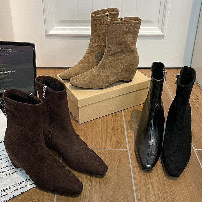 Version Not Tired Feet Small Height Increasing Insole French Skinny Women's Leather Boots