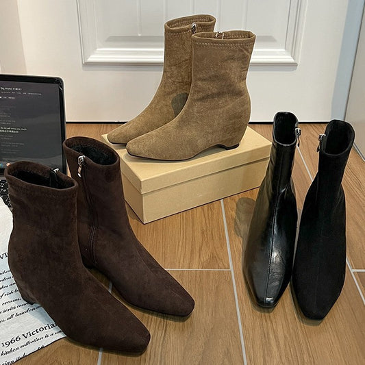 Version Not Tired Feet Small Height Increasing Insole French Skinny Women's Leather Boots