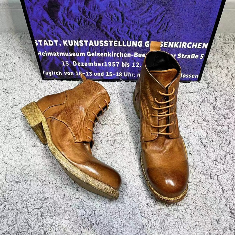 Men's Retro Washed Horse British Style Round Toe Platform Men's Martin Boots