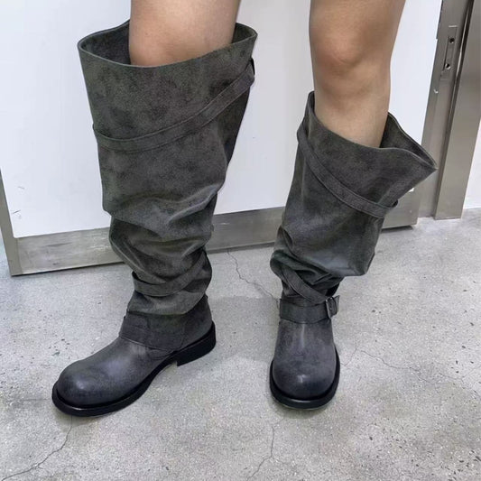 Big Tube Circumference Pile Style Round Head High Boots