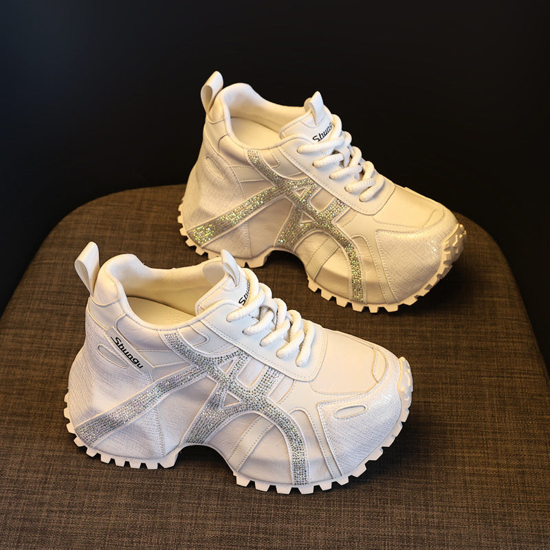 Women's Bottom Height Increasing Insole Fashion Rhinestone Dad Casual Shoes