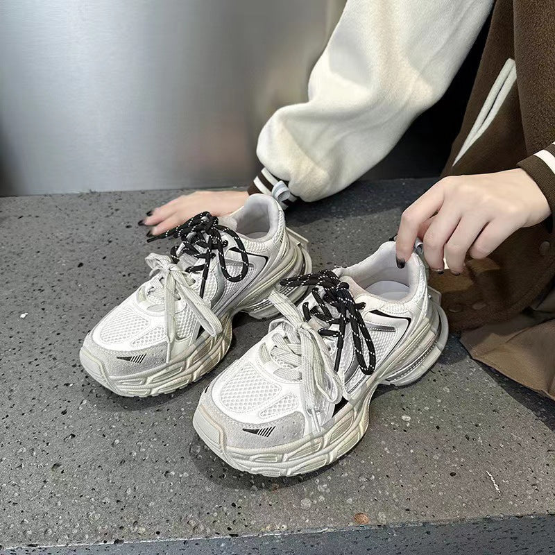 Women's Thick Bottom Dad Spring Pair Of Shoelaces Distressed Sneakers