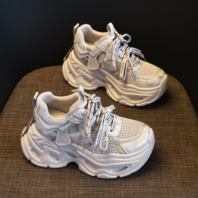 Women's Increasing Insole Platform Rhinestone Dad Spring Muffin Soft Casual Shoes