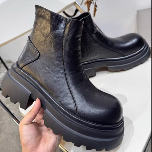 Men's Zip Cowhide Chelsea Big Toe Platform Men's Martin Boots