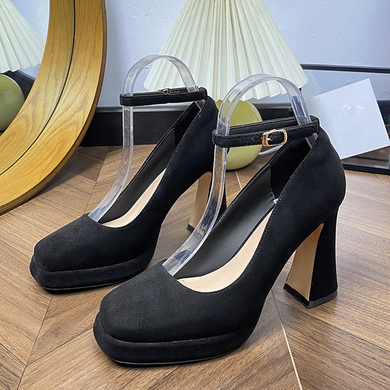 Black High Suede Temperament Small Size Women's Fashion Shoes