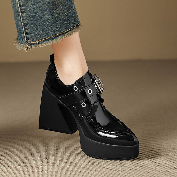 Women's Mouth Pumps Black Platform Thick Bottom Pointed Women's Fashion Shoes