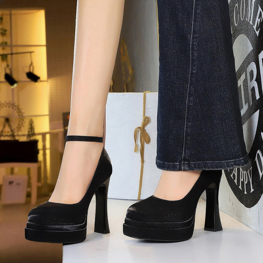 Women's Satin High Low-cut Waterproof Platform Chunky Women's Fashion Shoes