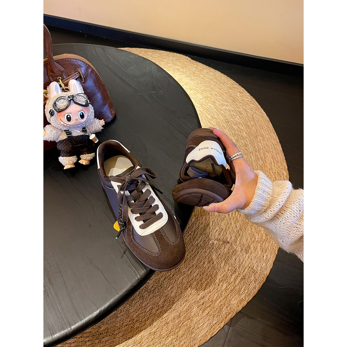 Women's Height Increasing Insole Genuine Lace Color Block Moral Training Autumn Women's Sports Shoes