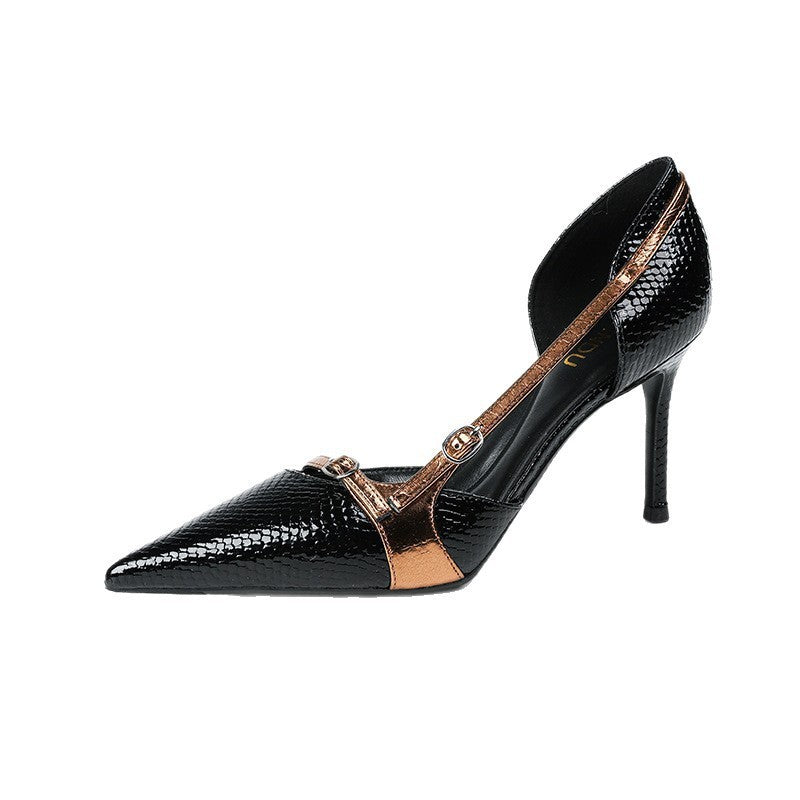 Women's Retro Hollow Snakeskin Pattern High Sexy Pointed Toe Stiletto Women's Fashion Shoes
