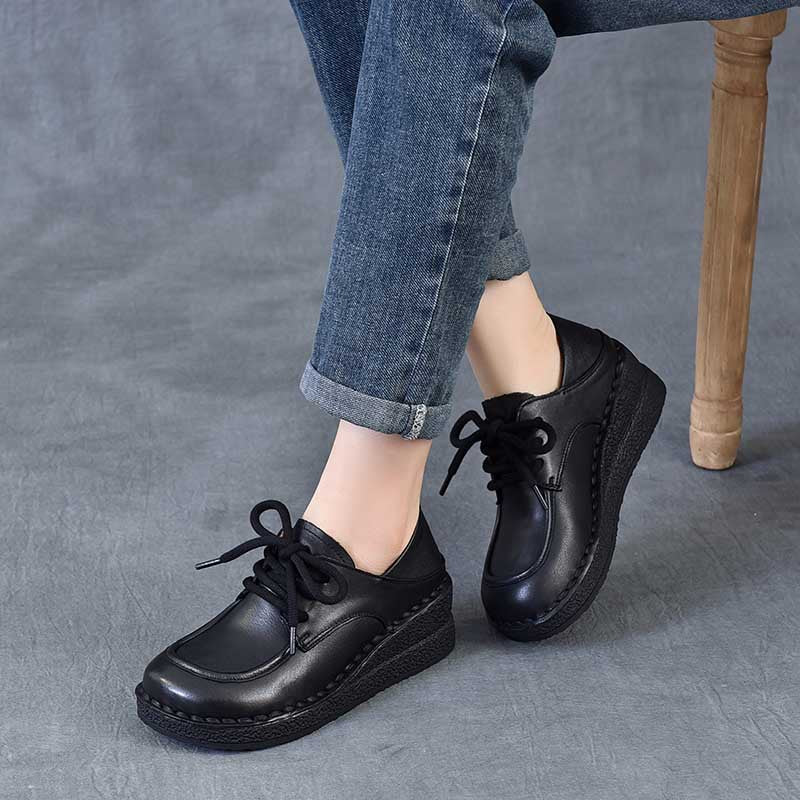Women's First Layer Cowhide Wedge Mom Comfortable Four Women's Casual Shoes