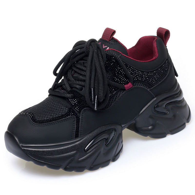 Women's Fashion Rhinestone Platform Dad Small Heightened Casual Shoes