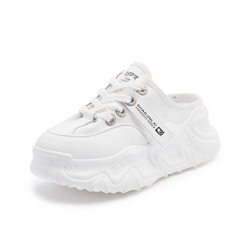 Women's Toe Half Outer Wear Spring Platform White Lazy Women's Casual Shoes