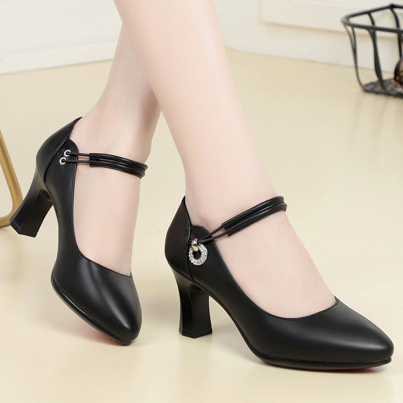 Women's Not Tired For Long Time High Buckle Black Business Clothes Leather Shoes