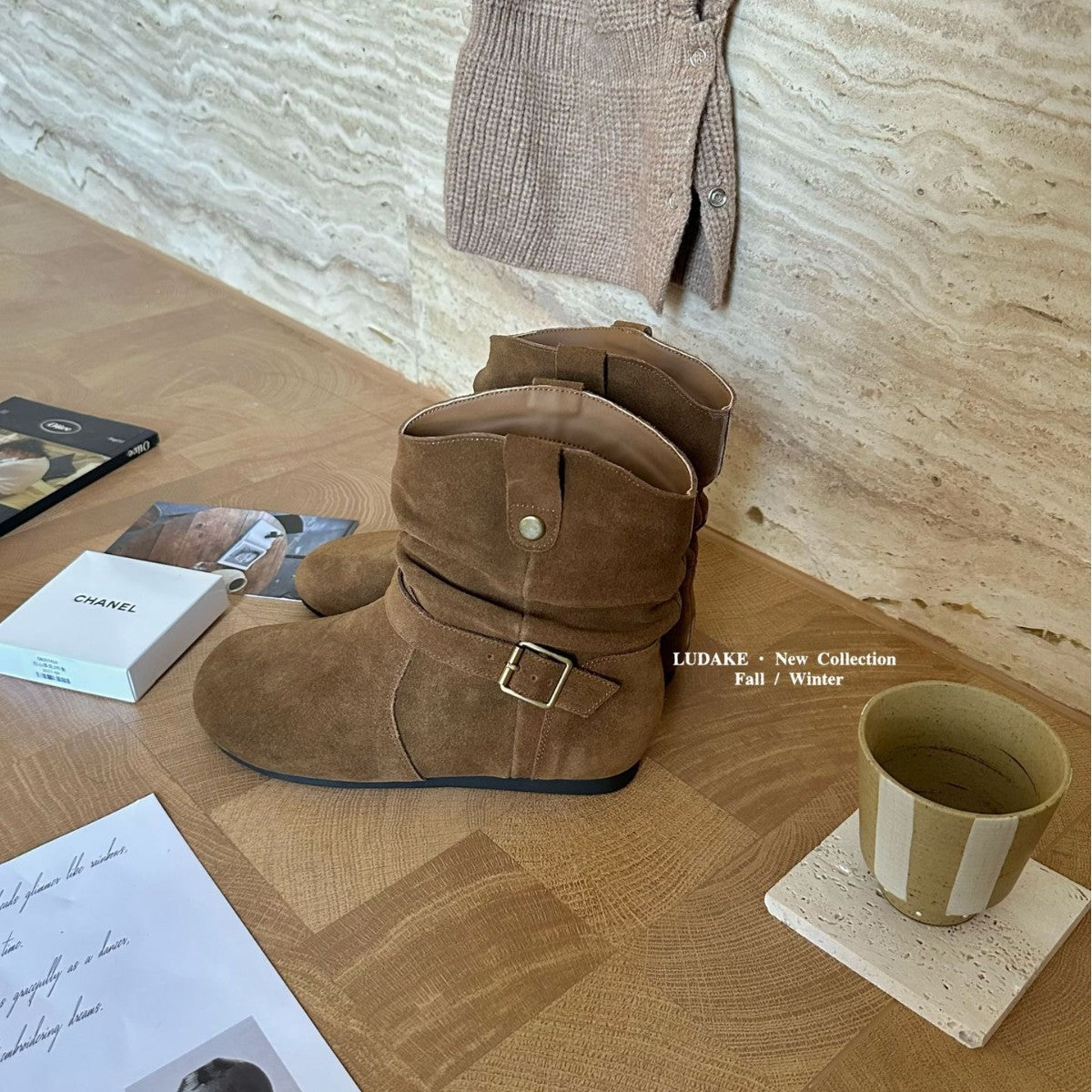 Women's Style Two-way Thin Low-cut Fashion Slip-on Women's Leather Boots